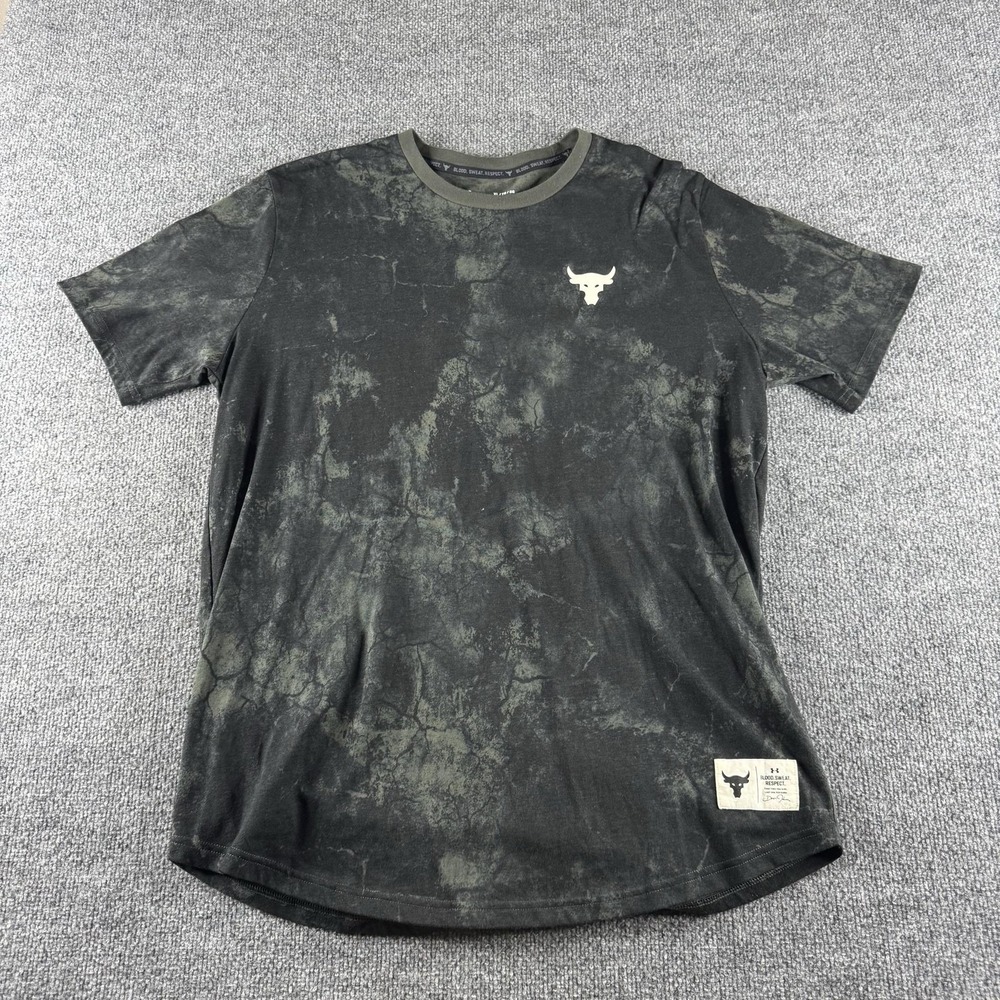 Under Armour Project Rock Shirt Mens XL Black HeatGear Brahma Bull Logo Tee
